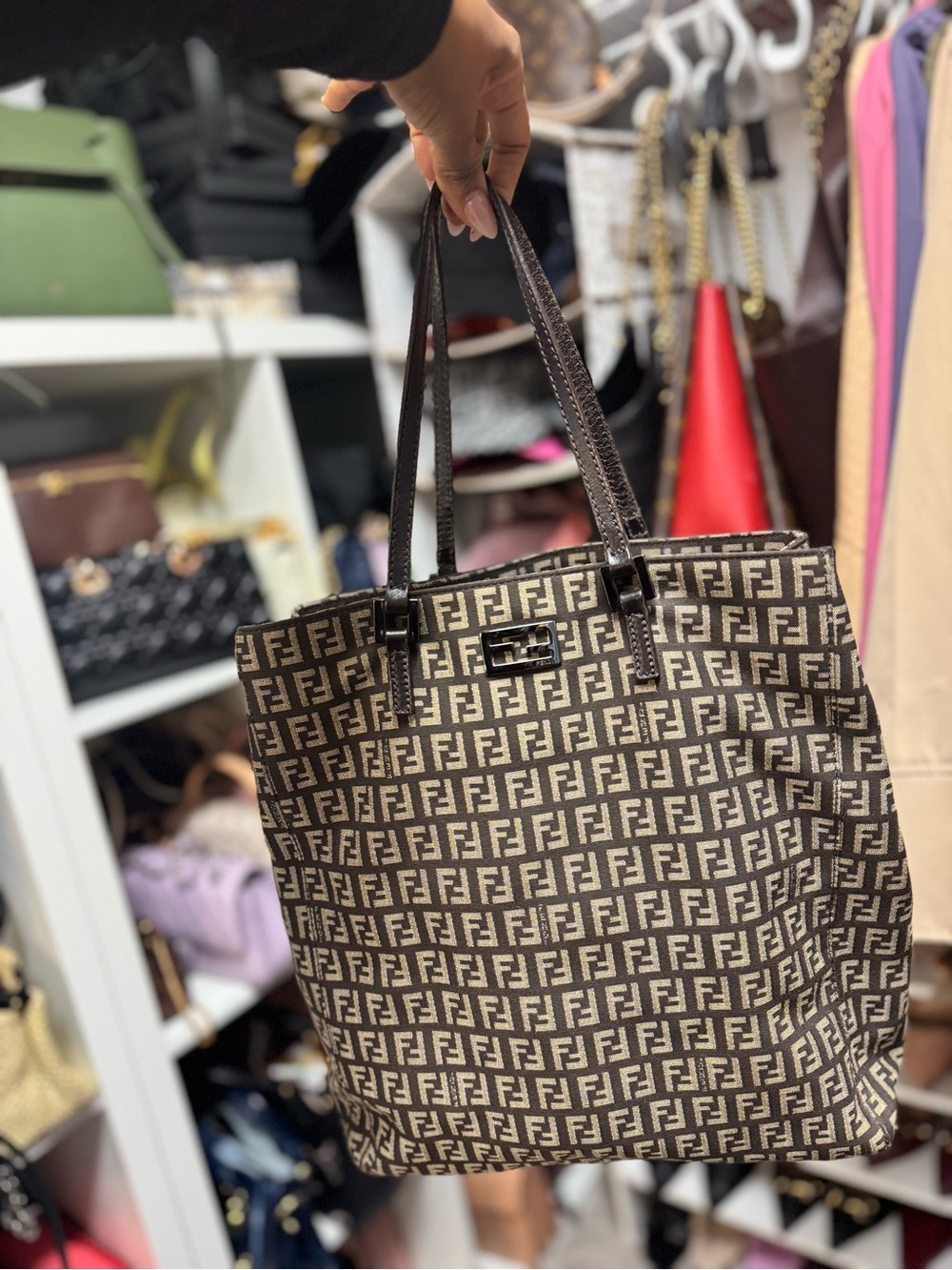 Fendi Brown & Beige Zucca Logo Canvas Tote